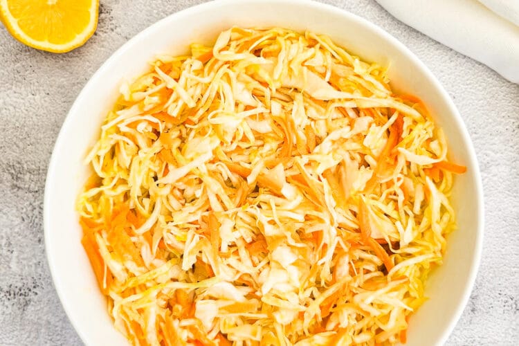 Greek Cabbage Salad - Lahanosalata in a bowl