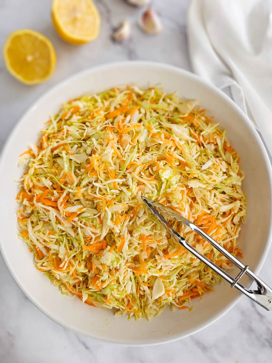 Greek Cabbage Salad - Lahanosalata in a bowl