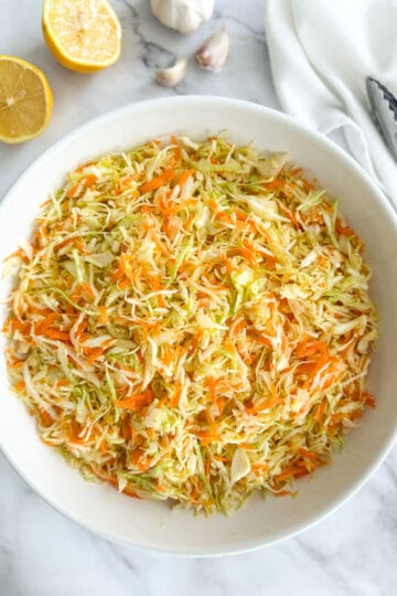 Greek Cabbage Salad - Lahanosalata in a bowl