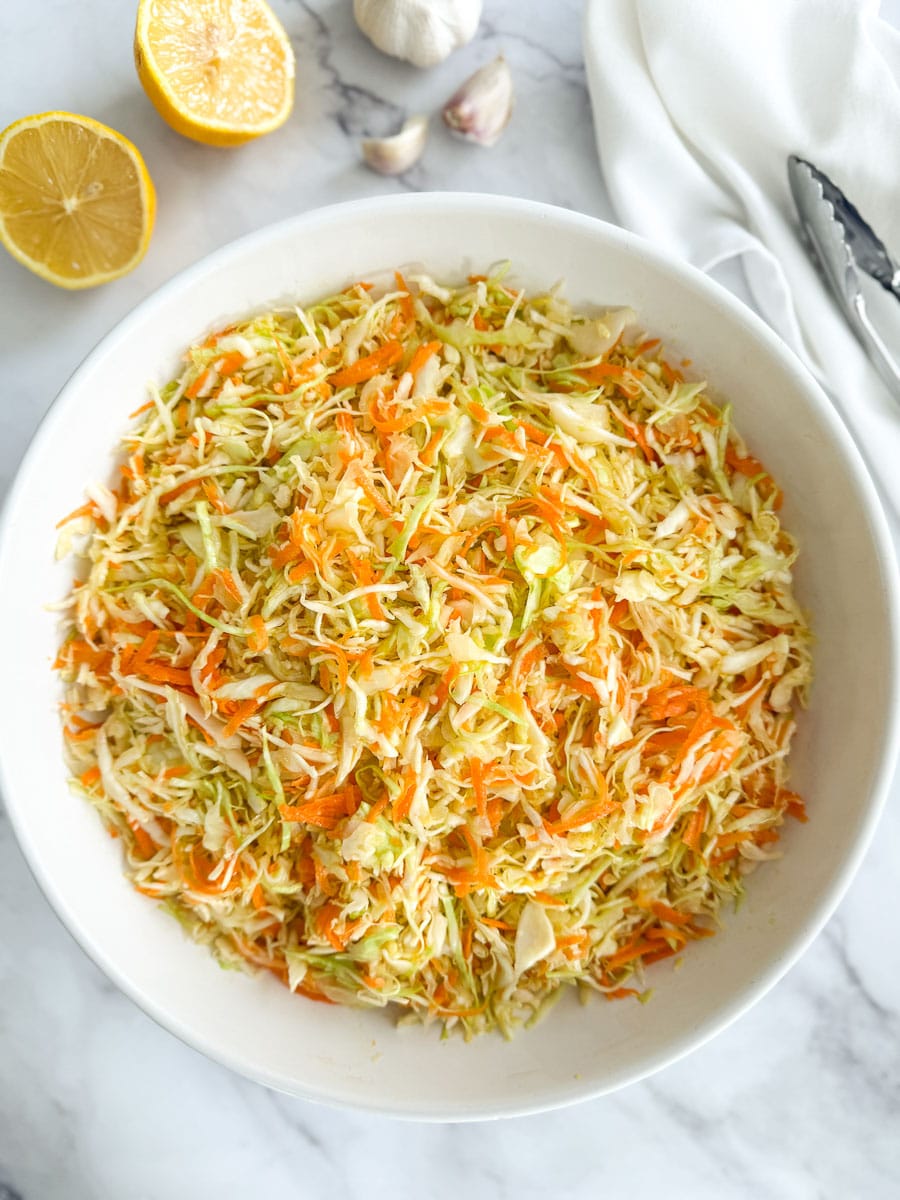 Greek Cabbage Salad - Lahanosalata in a bowl