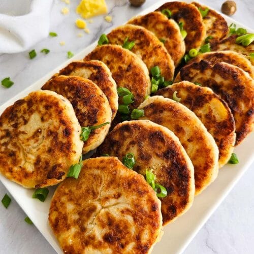 Patatokeftedes (mashed Potato Cakes) on a platter