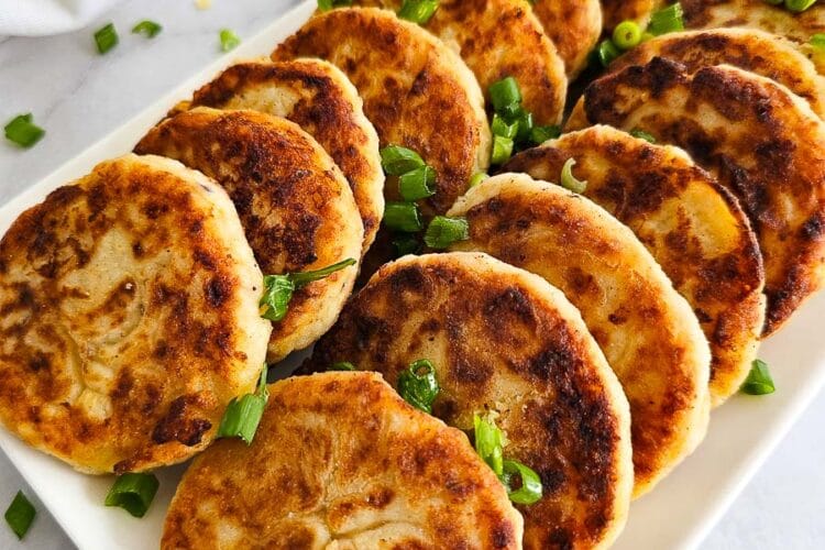 Patatokeftedes (mashed Potato Cakes) on a platter