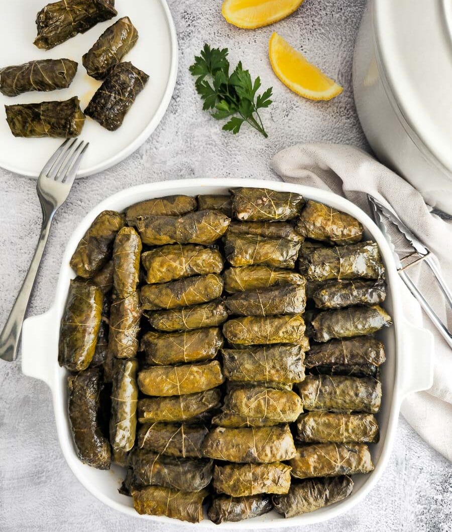 Dolmades (Greek Stuffed Vine Leaves with Meat)
