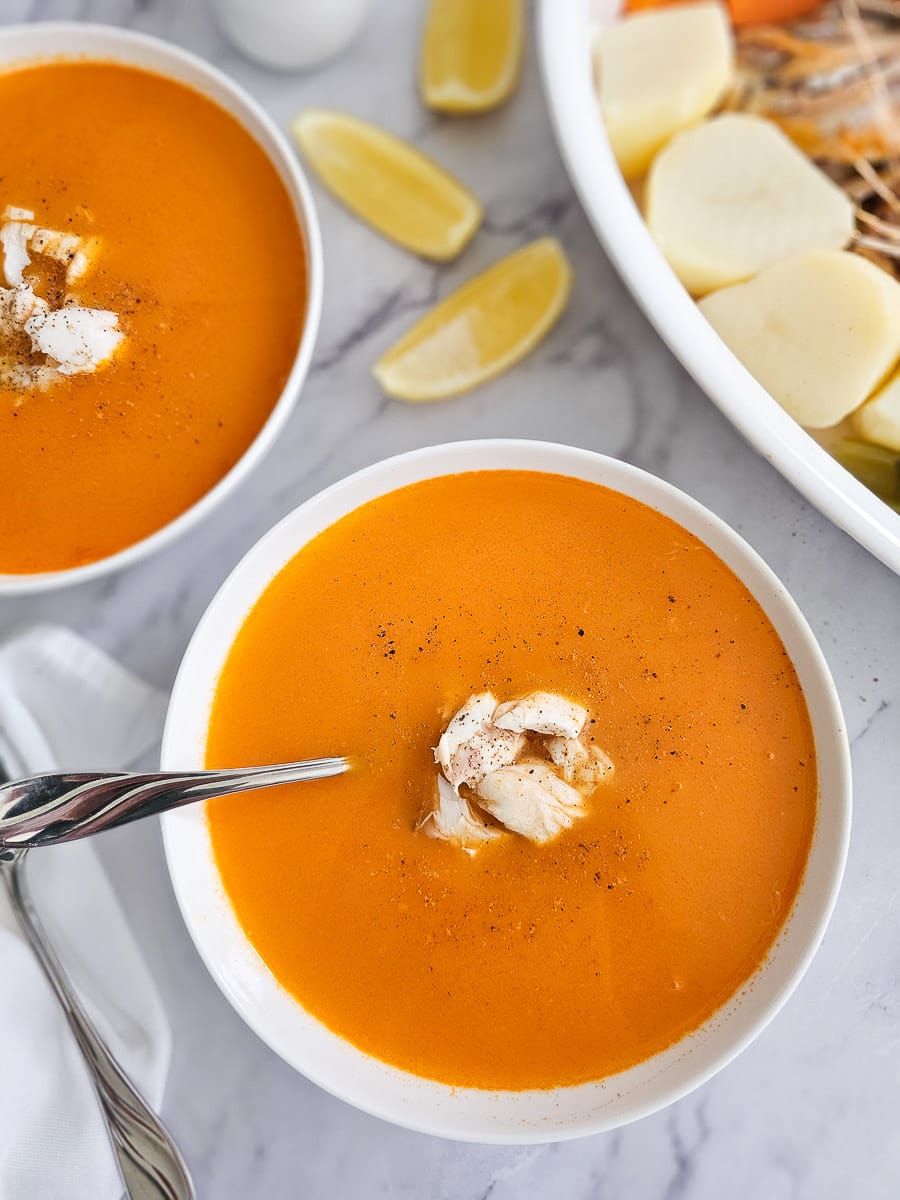 fish soup psaropsoupa in a bowl