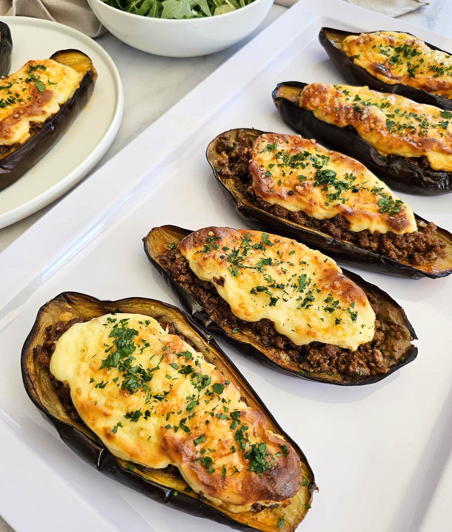 Papoutsakia (Greek Stuffed Eggplant)