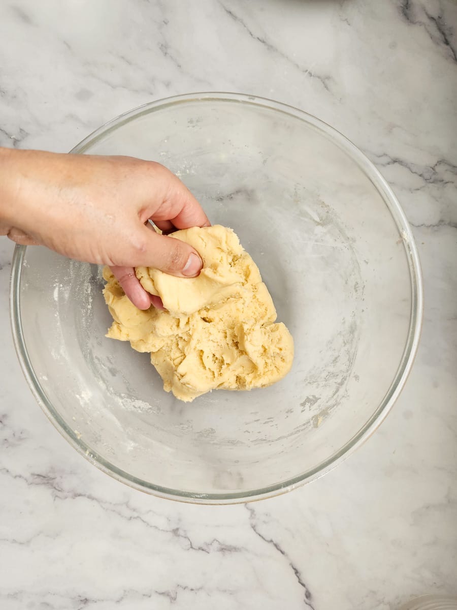 koulourakia dough before baking in glass bowl