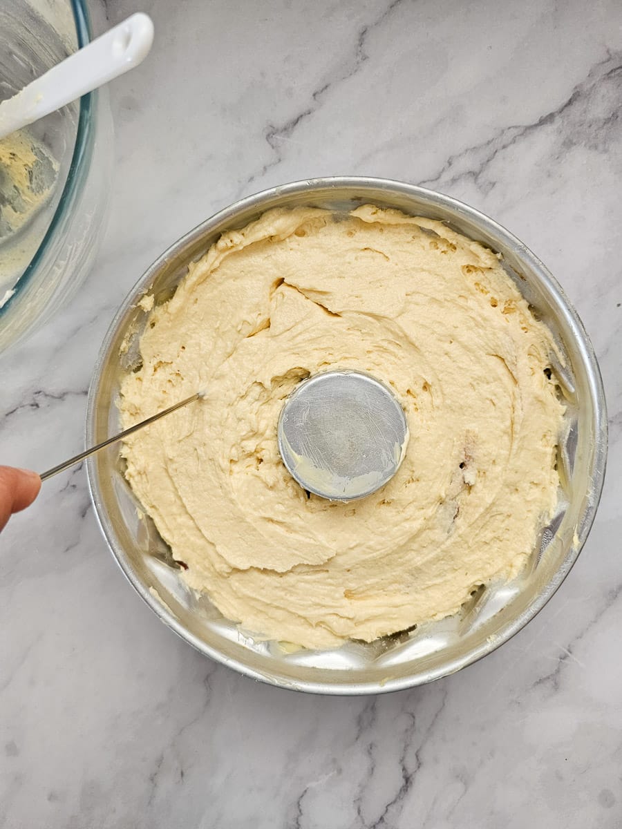 yoghurt cake before baking in bundt tin